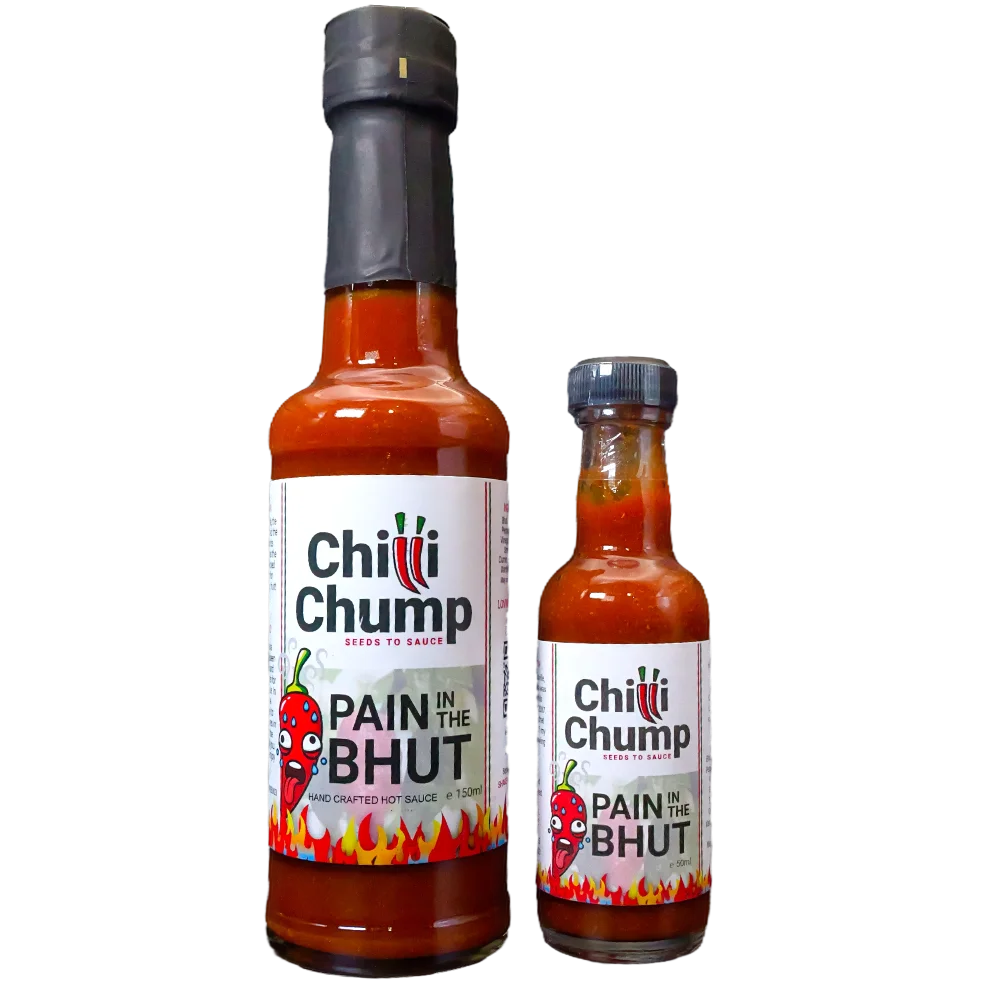 pain in the bhut 150ml and 50ml chillichump hot sauce