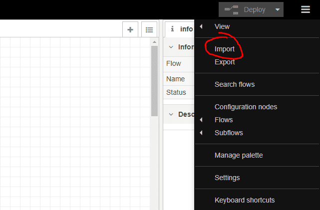import into nodered