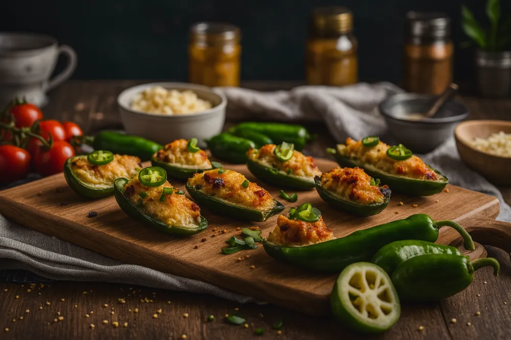 Chopping board with stuffed jalapeno poppers Proc