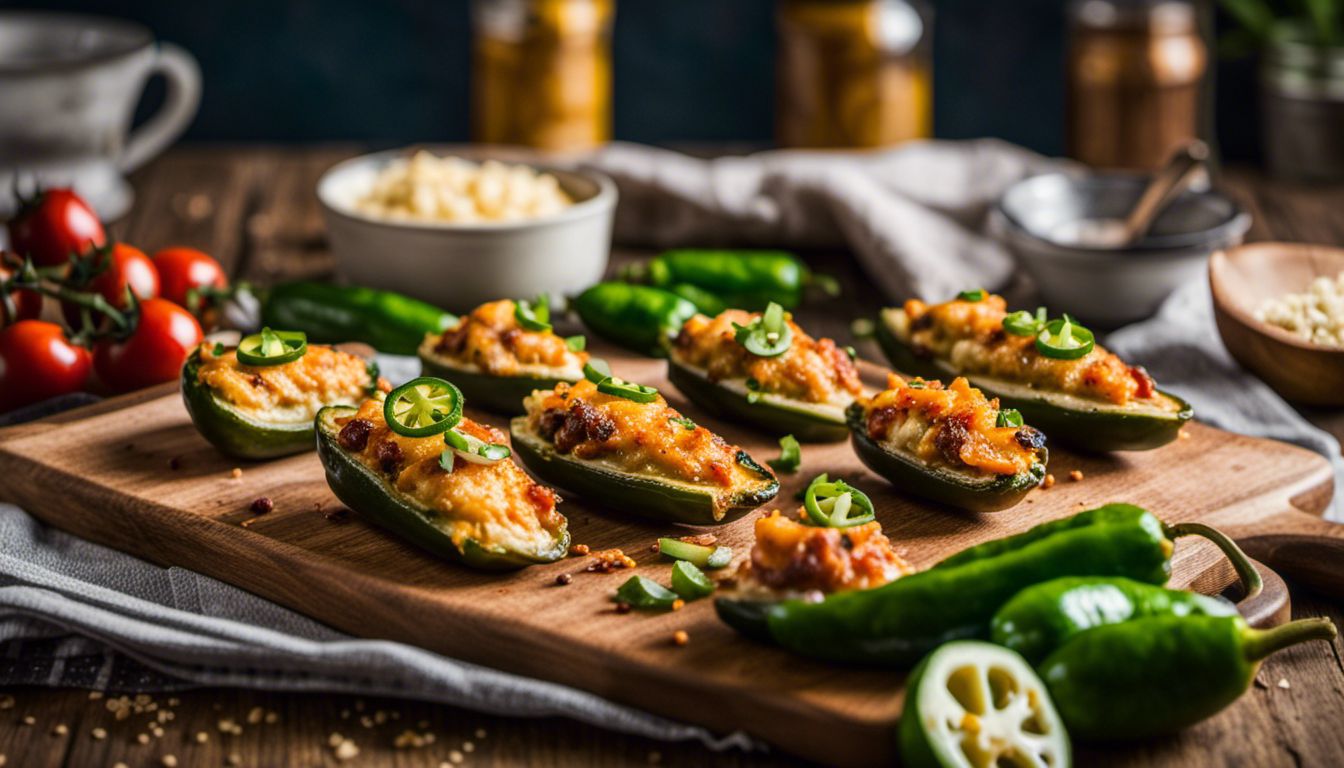 Chopping board with stuffed jalapeno poppers