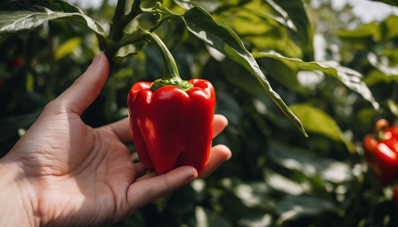 Save Pepper Seeds - How to Harvest Chilli Seeds 3 Save pepper seeds - hand holding ripe red pepper on plant