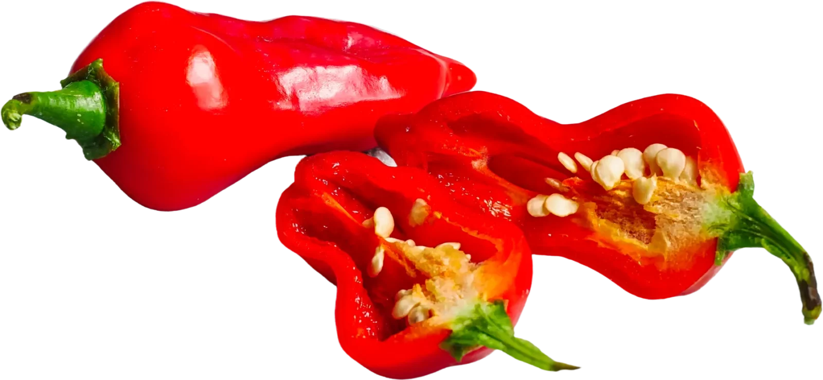 red chilli pepper sliced open with seeds showing