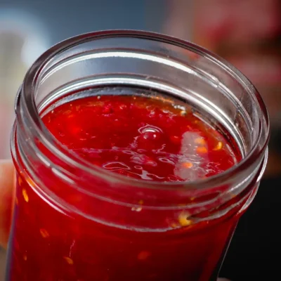 Close up of chilli jam in the jar