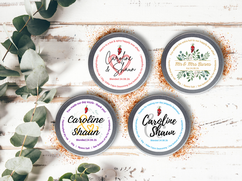 Chilli Wedding Favours: Handcrafted & Personalised 6 Close-up of a personalised chilli wedding favour hot sauce bottle with custom couple names and wedding date label