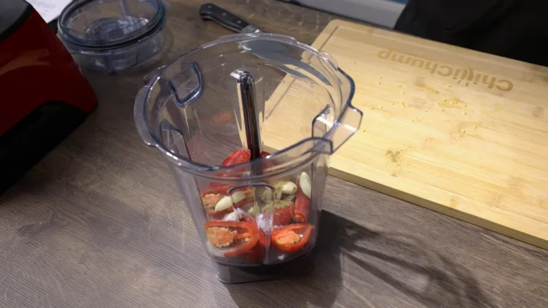 Roughly chopped kebab shop sauce ingredients in a blender